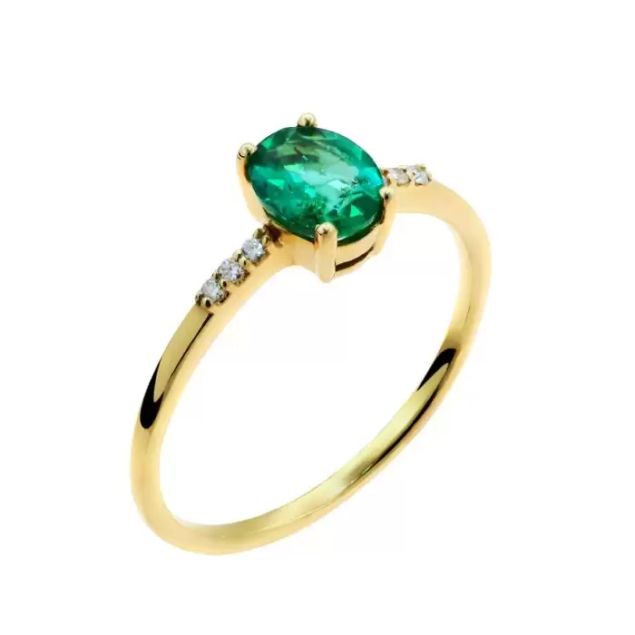 SKU-54369 / Δαχτυλίδι Χρυσός Κ18 με Σμαράγδι & Διαμάντια