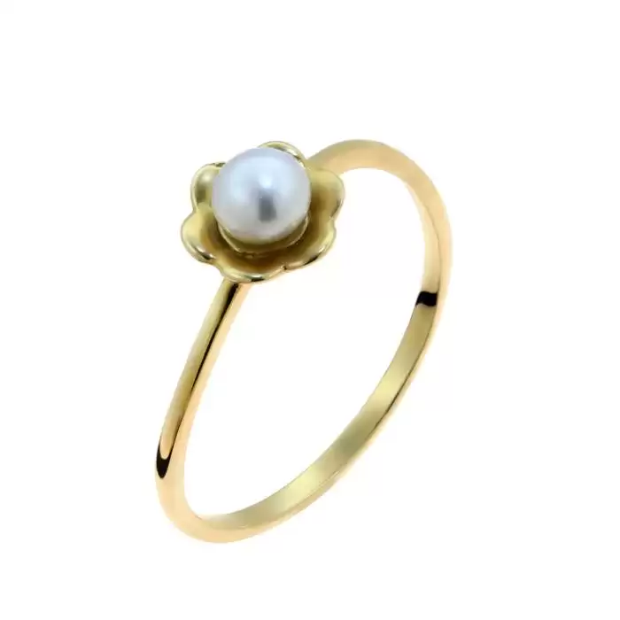 SKU-54575 / Δαχτυλίδι Λουλούδι Χρυσός Κ14 με Μαργαριτάρι