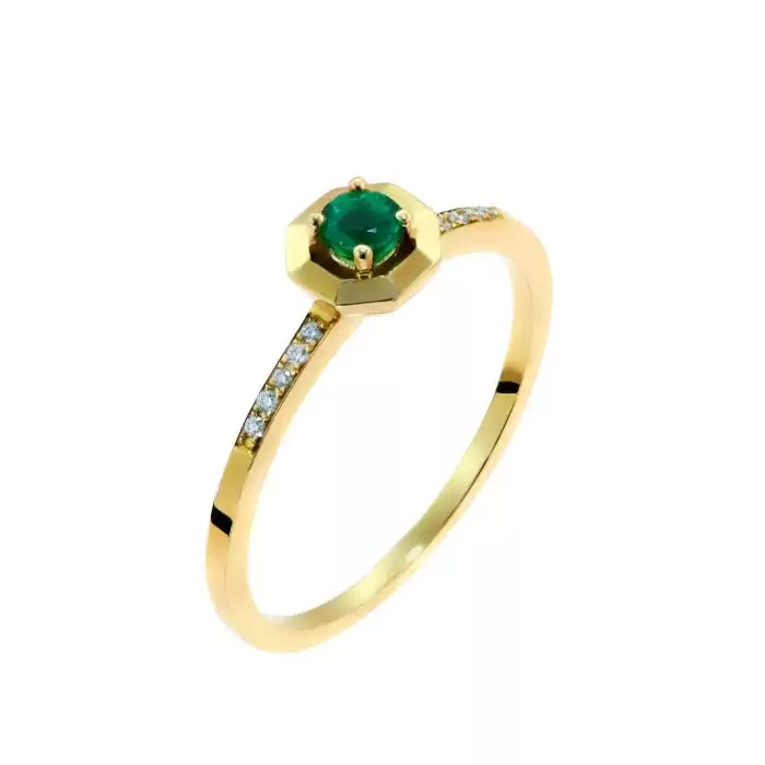 SKU-54739 / Δαχτυλίδι Χρυσός Κ18 με Σμαράγδι & Διαμάντια