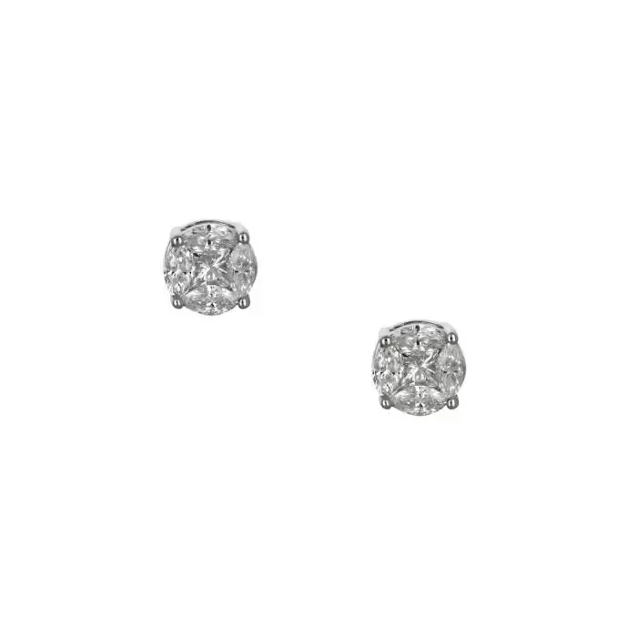SKU-54086 / Σκουλαρίκια Λευκόχρυσος Κ18 με Διαμάντια