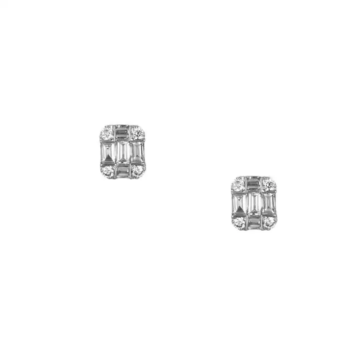 SKU-54087 / Σκουλαρίκια Λευκόχρυσος Κ18 με Διαμάντια