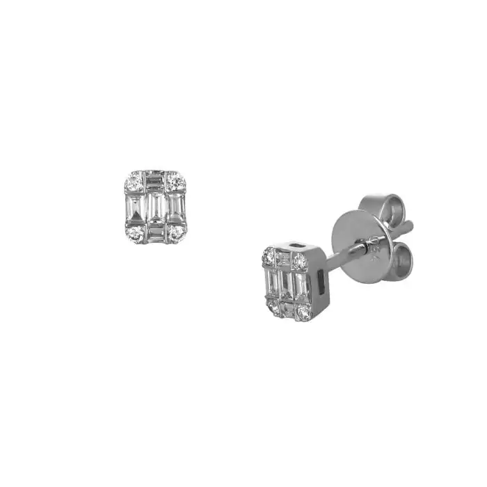 SKU-54087 / Σκουλαρίκια Λευκόχρυσος Κ18 με Διαμάντια