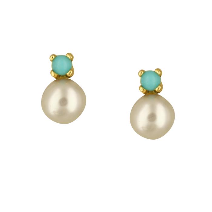 Σκουλαρίκια Παιδικά με Τιρκουάζ & Μαργαριτάρι Χρυσός Κ9 SKU-54006