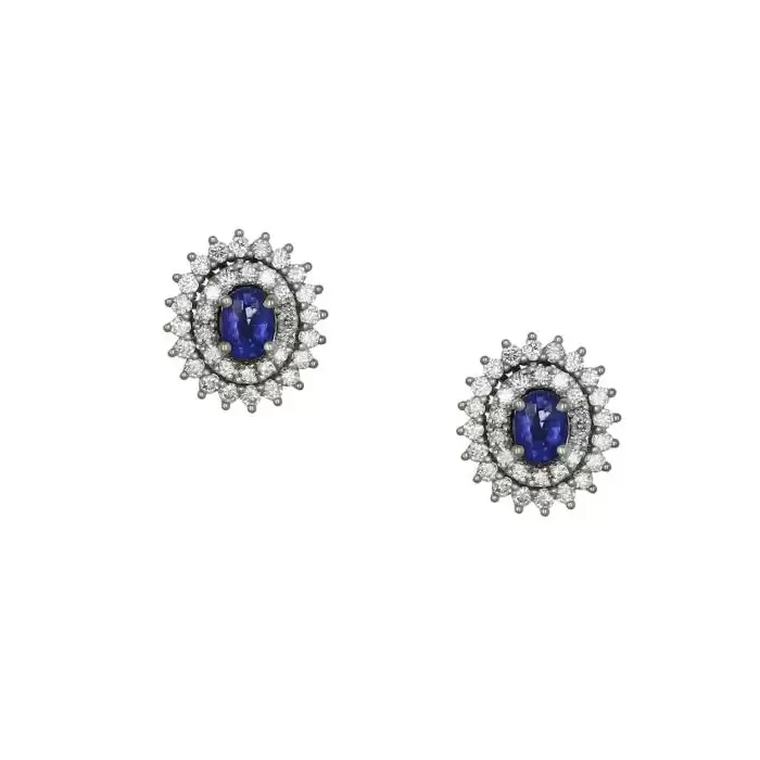 SKU-54816 / Σκουλαρίκια Λευκόχρυσος Κ18 με Ζαφείρι & Διαμάντια