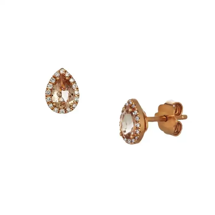 SKU-54846 / Σκουλαρίκια Ροζ Χρυσός Κ18 με Μοργκανίτη & Διαμάντια