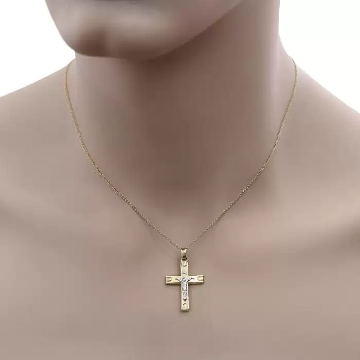 Ανδρικός Σταυρός Λευκόχρυσος & Χρυσός Κ14 Διπλής Όψεως SKU-54331