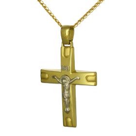 Ανδρικός Σταυρός Λευκόχρυσος & Χρυσός Κ14 Διπλής Όψεως SKU-54331