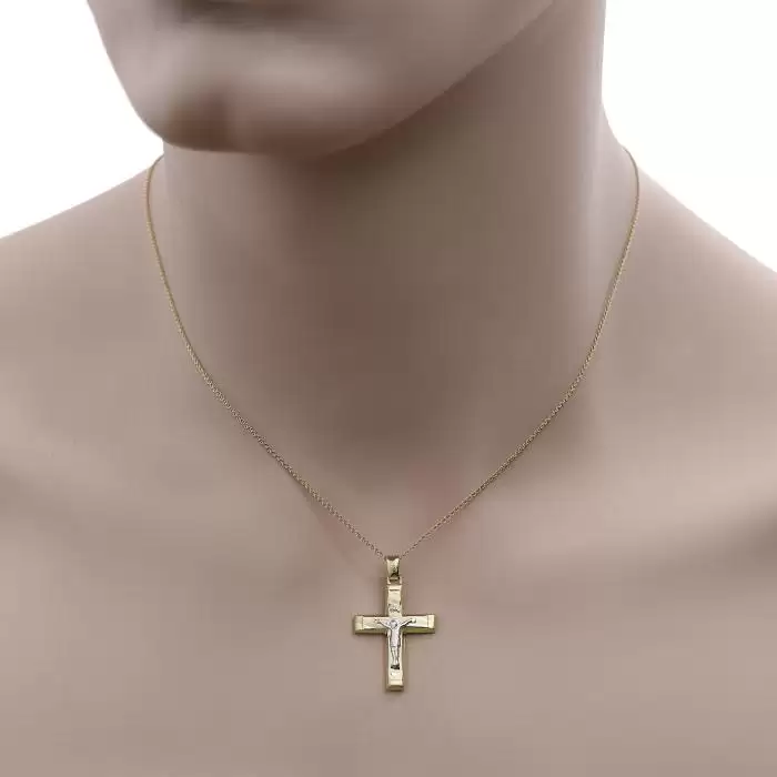 Σταυρός Ανδρικός Λευκόχρυσος & Χρυσός Κ14 Διπλής Όψεως SKU-54345