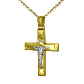 Σταυρός Ανδρικός Λευκόχρυσος & Χρυσός Κ14 Διπλής Όψεως SKU-54345