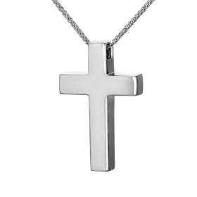 Κλασικός Ανδρικός Σταυρός με Αλυσίδα Λευκόχρυσος Κ14 SKU-54873