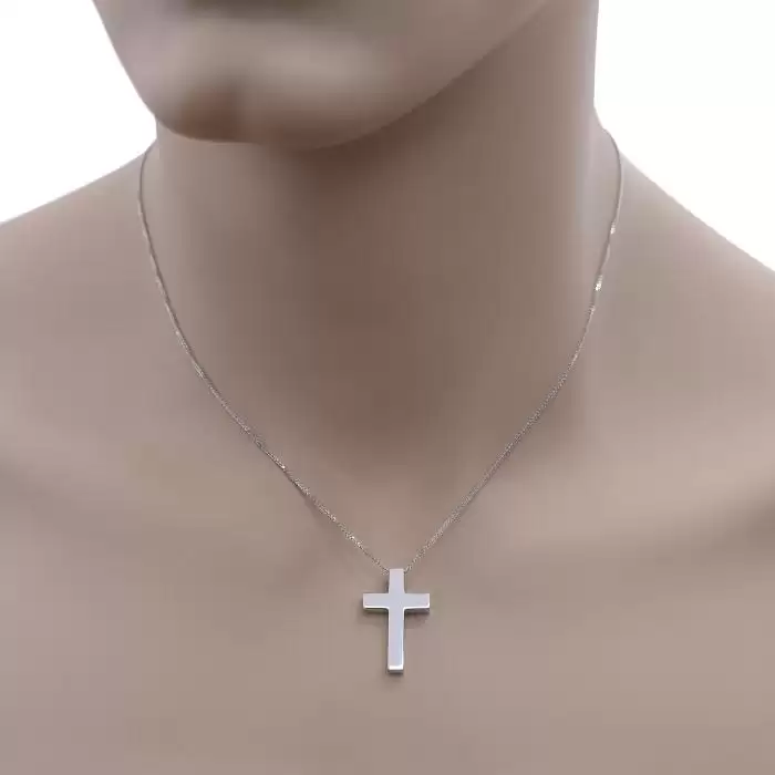 Κλασικός Ανδρικός Σταυρός με Αλυσίδα Λευκόχρυσος Κ14 SKU-54873