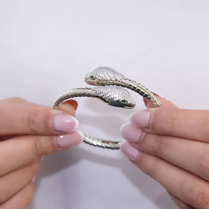 Βραχιόλι Φίδι Χειροπέδα από Ασήμι 925° με Ζιργκόν SKU-55748