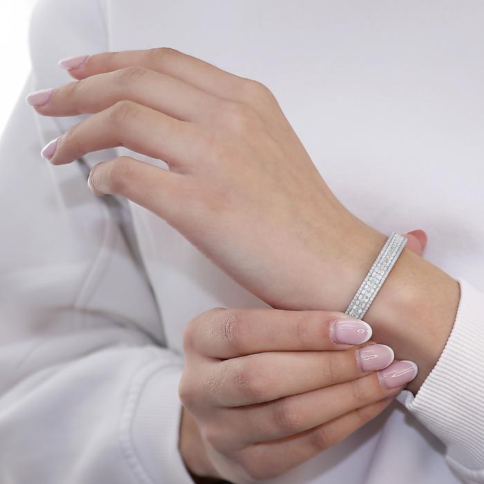 Βραχιόλι Χειροπέδα από Ασήμι 925° με Λευκά Ζιργκόν SKU-55749