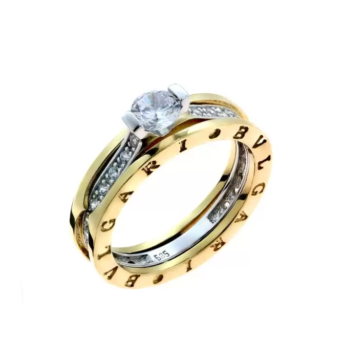 SKU-55386 / Δαχτυλίδι Λευκόχρυσος & Χρυσός Κ14 με Ζιργκόν