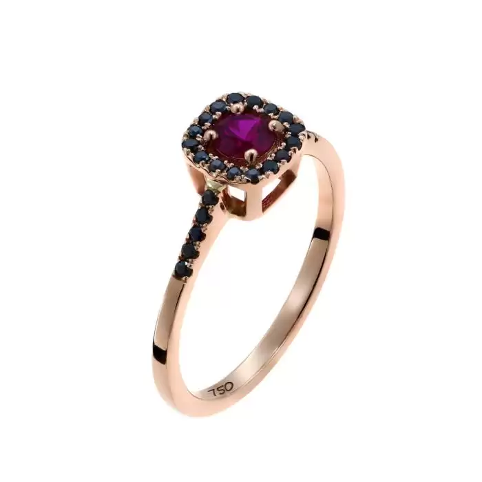 SKU-55603 / Δαχτυλίδι Ροζ Χρυσός Κ18 με Ρουμπίνι & Μαύρα Διαμάντια