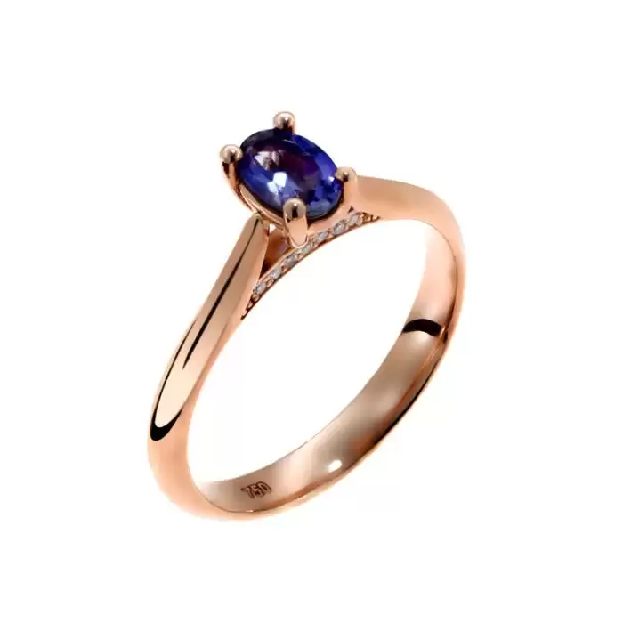 SKU-55609 / Δαχτυλίδι Ροζ Χρυσός Κ18 με Ιολίτη & Διαμάντια
