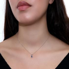 Κολιέ Ροζέτα Λευκόχρυσος Κ18 με Ζαφείρι & Διαμάντια SKU-55626