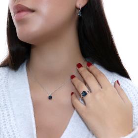 Κολιέ Λευκόχρυσος Κ18 με London Blue Topaz & Διαμάντια SKU-55674