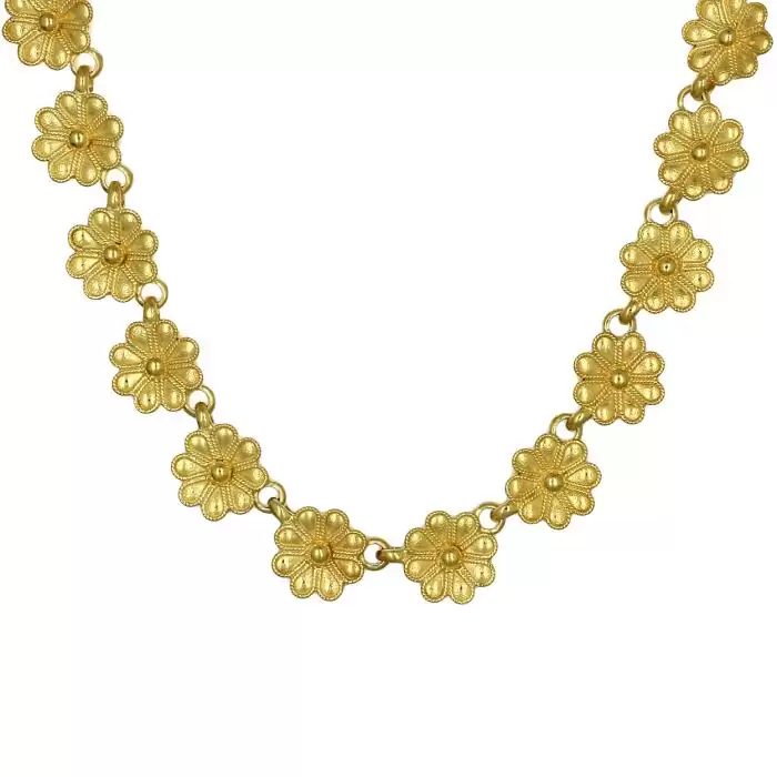 Κολιέ Ασήμι 925° με Λουλούδια & Κίτρινο Επιχρύσωμα SKU-55964