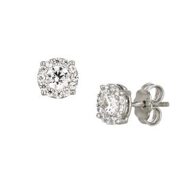 Σκουλαρίκια Ροζέτα Λευκόχρυσος Κ9 με Ζιργκόν SKU-55189