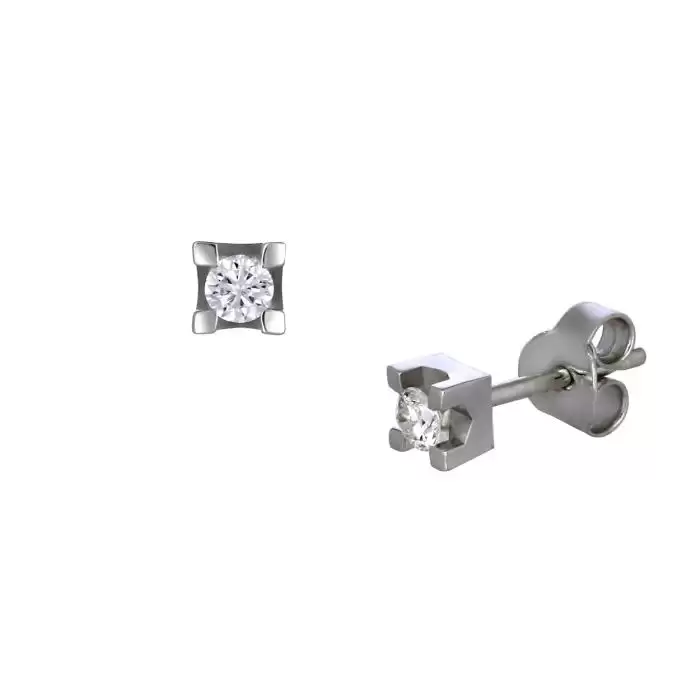 SKU-55619 / Σκουλαρίκια Λευκόχρυσος Κ18 με Διαμάντι