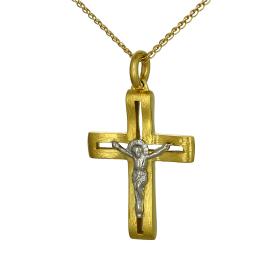 Ανδρικός Σταυρός Λευκόχρυσος & Χρυσός Κ14 με τον Εσταυρωμένο SKU-55010