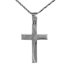 Σταυρός Λευκόχρυσος Κ14 με Λουστρέ και Σαγρέ Φινίρισμα SKU-55080