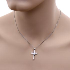 Σταυρός Λευκόχρυσος Κ14 με Λουστρέ και Σαγρέ Φινίρισμα SKU-55080