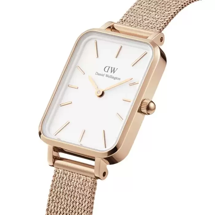 Γυναικείο Ρολόι DANIEL WELLINGTON Quadro Pressed Melrose με Ρόζ Χρυσό Μπρασελέ από Ανοξείδωτο Ατσάλι | DW00100431 SKU-56307