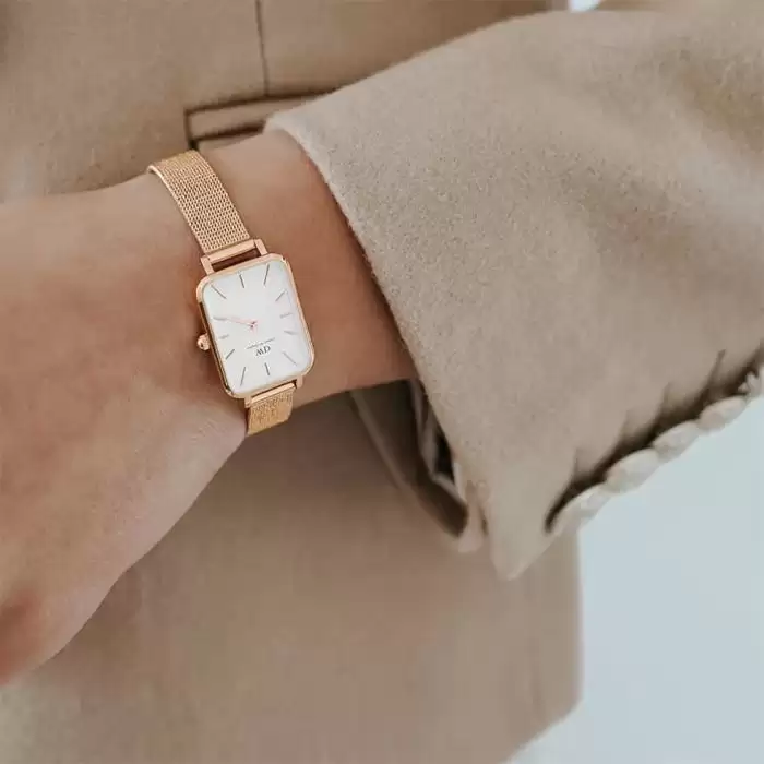 Γυναικείο Ρολόι DANIEL WELLINGTON Quadro Pressed Melrose με Ρόζ Χρυσό Μπρασελέ από Ανοξείδωτο Ατσάλι | DW00100431 SKU-56307