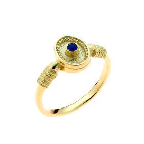 Δαχτυλίδι Βυζαντινό Στυλ Χρυσός Κ14 με Μπλε Ζιργκόν SKU-56868