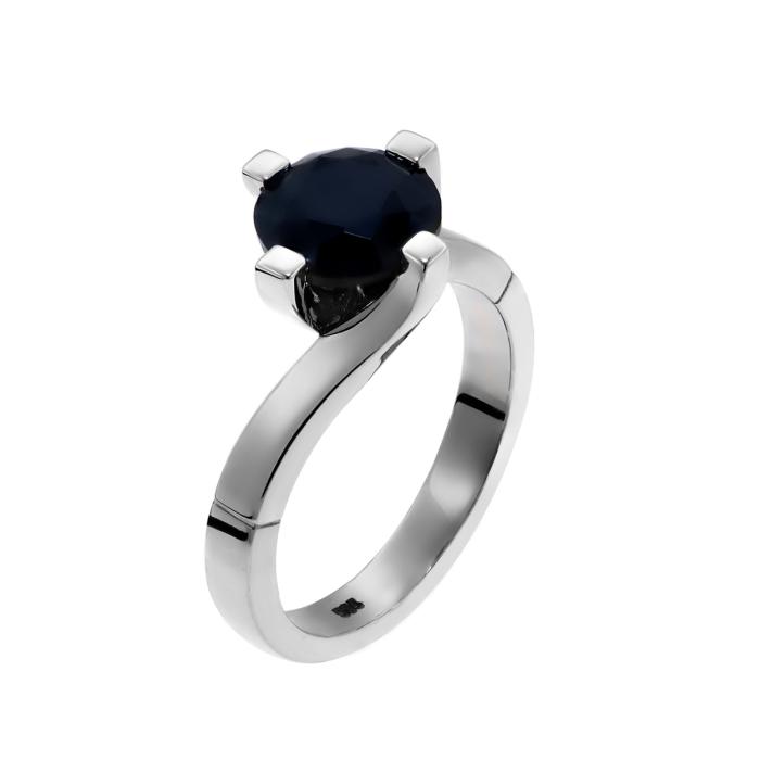 SKU-56748 / Δαχτυλίδι Λευκόχρυσος Κ14 με Μαύρο Ζαφείρι