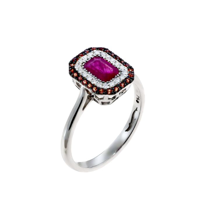 Δαχτυλίδι Λευκόχρυσος Κ18 με Ρουμπίνι, Πορτοκαλί Ζαφείρια & Διαμάντια SKU-56674