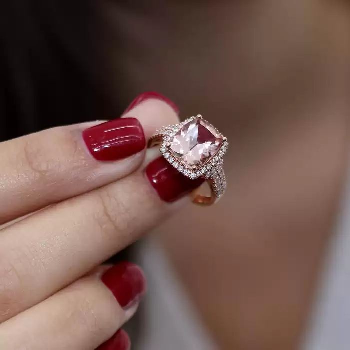 Δαχτυλίδι Ροζ Χρυσός Κ14 με Μοργκανίτη & Διαμάντια