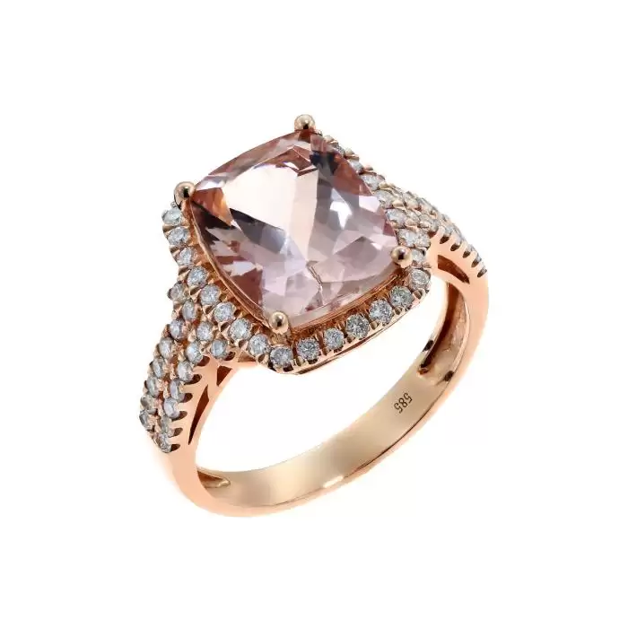 SKU-56177 / Δαχτυλίδι Ροζ Χρυσός Κ14 με Μοργκανίτη & Διαμάντια