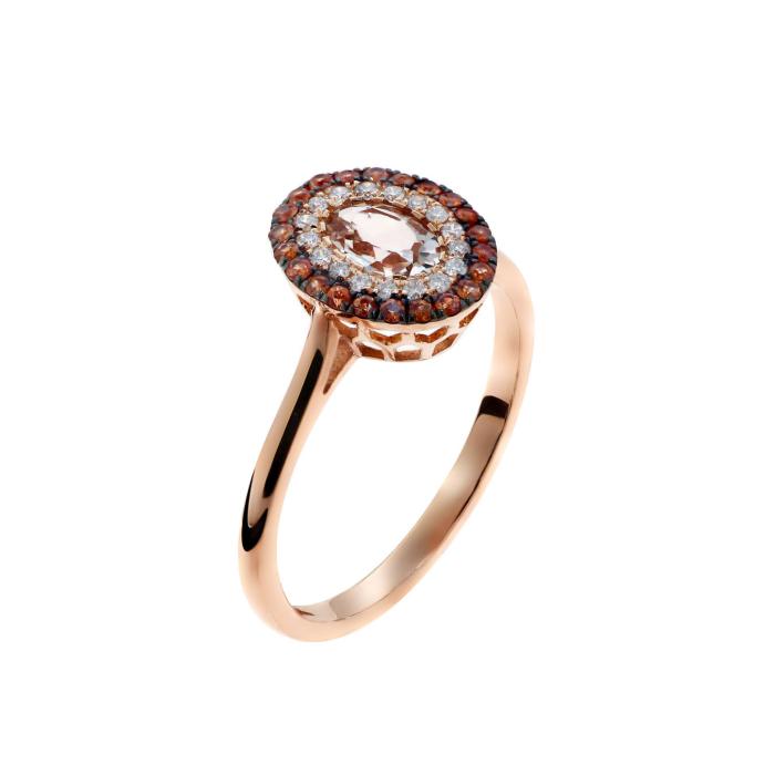 Δαχτυλίδι Ροζ Χρυσός Κ18 με Μοργκανίτη, Πορτοκαλί Ζαφείρια & Διαμάντια SKU-56694