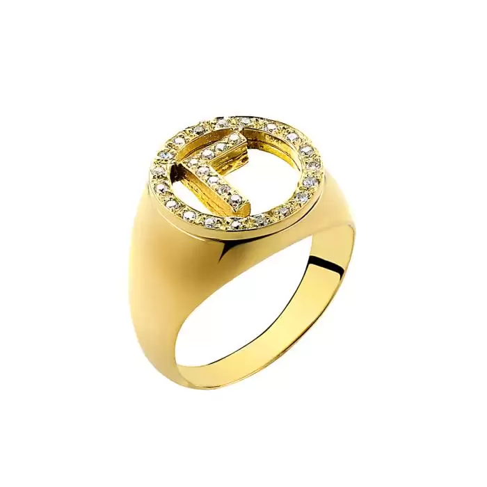 SKU-56053 / Δαχτυλίδι Σεβαλιέ Μονόγραμμα Χρυσός Κ14 με Διαμάντια