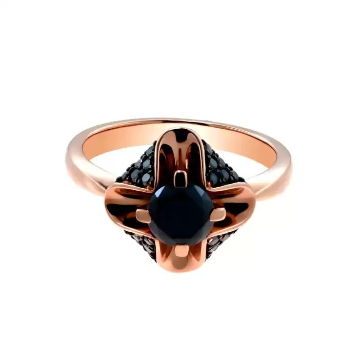 Δαχτυλίδι Ροζ Χρυσός Κ18 με Μαύρα Διαμάντια