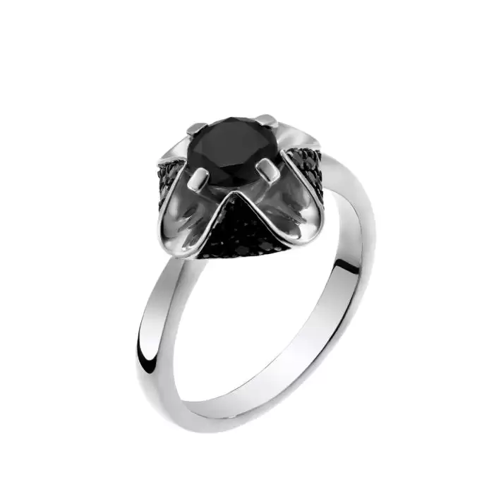SKU-56774 / Δαχτυλίδι Λευκόχρυσος Κ18 με Μαύρα Διαμάντια