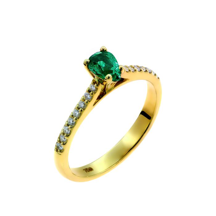 SKU-56782 / Δαχτυλίδι Χρυσός Κ18 με Σμαράγδι & Διαμάντι