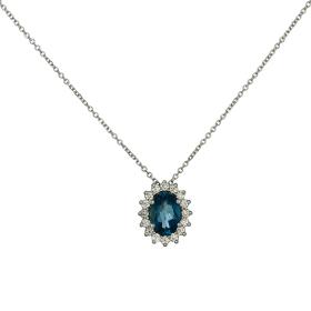 Κολιέ Λευκόχρυσος Κ18 με London Blue Topaz & Διαμάντια SKU-56749