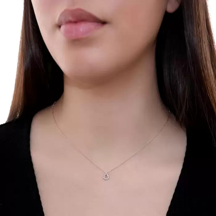 Κολιέ DiamondJools Δάκρυ Ροζ Χρυσός Κ18 με Διαμάντια SKU-56911