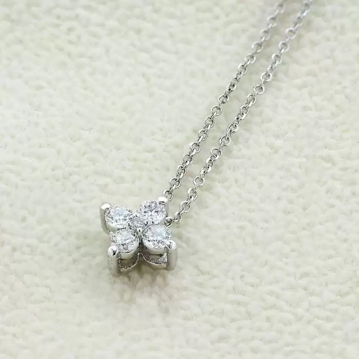 SKU-56912 / Κολιέ DiamondJools Λουλούδι Λευκόχρυσος Κ18 με Διαμάντια