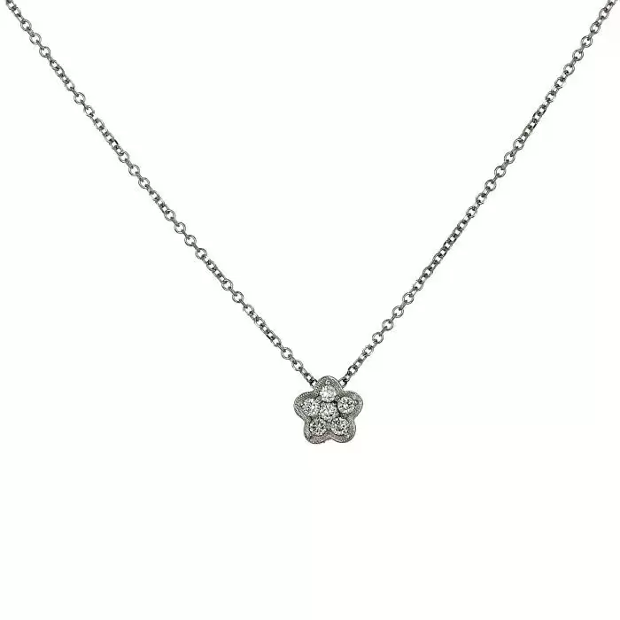 SKU-56978 / Κολιέ DiamondJools Λουλούδι Λευκόχρυσος Κ18 με Διαμάντια