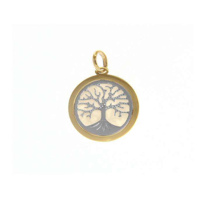 SKU-56175 / Μενταγιόν Δέντρο της Ζωής Λευκόχρυσος & Χρυσός Κ14