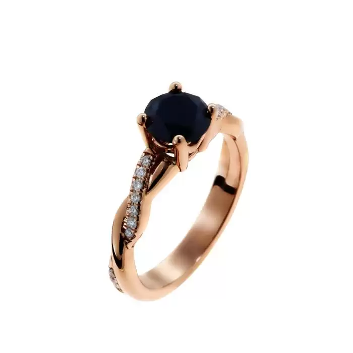 Μονόπετρο Δαχτυλίδι Ροζ Χρυσός Κ18 με Μαύρο Διαμάντι & Λευκά Διαμάντια