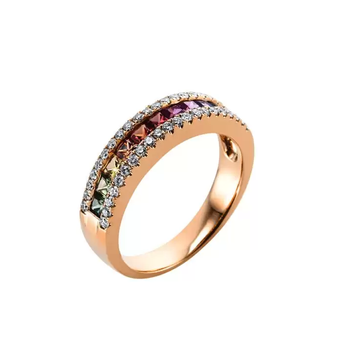 SKU-56180 / Δαχτυλίδι Σειρέ Ροζ Χρυσός Κ18 με Διαμάντια & Ζαφείρια