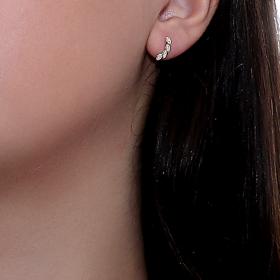 Σκουλαρίκια Φύλλα Χρυσός Κ14 με Λευκά Ζιργκόν SKU-56827