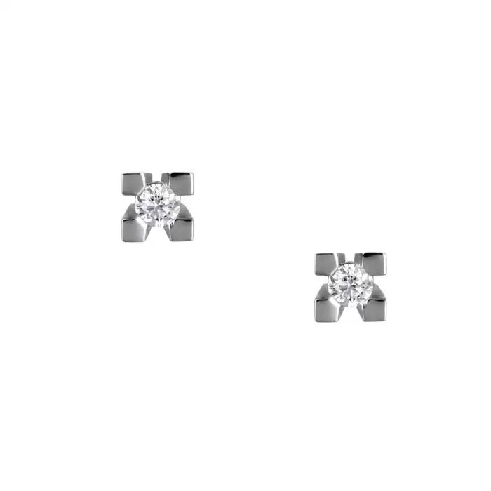 SKU-56574 / Σκουλαρίκια Καρφωτά Λευκόχρυσος Κ18 με Διαμάντι