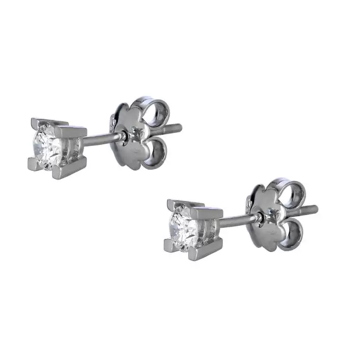 SKU-56560 / Σκουλαρίκια Καρφωτά Λευκόχρυσος Κ18 με Διαμάντια
